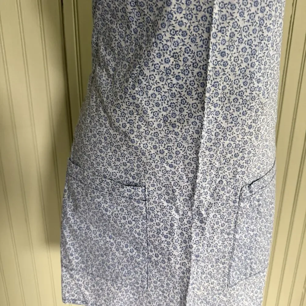 Vtg Hostess Full Apron Blue White MCM 50s Pocket Retro Tie Trad Cottage Floral